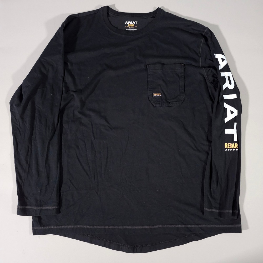 Ariat Rebar Work Shirt Mens 2XL Black Long Sleeve Graphic Pocket Tee